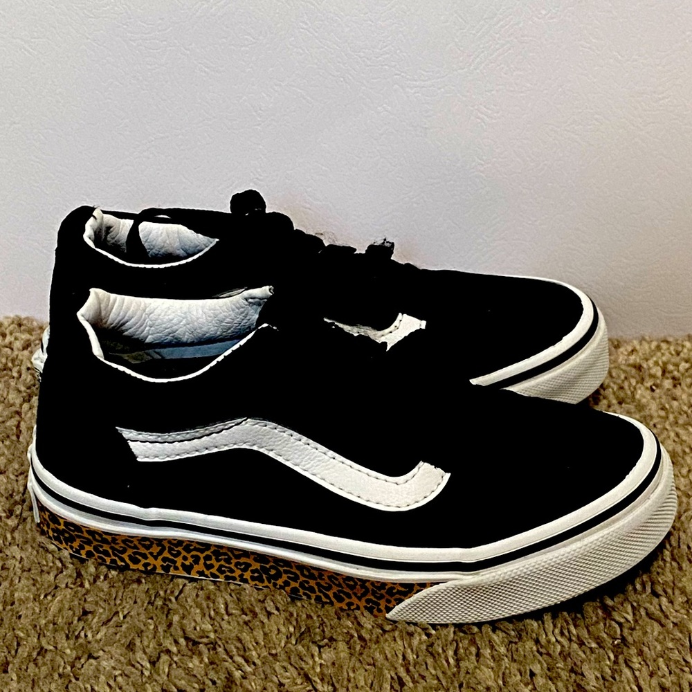 Toddler Girls Black & White Leopard Print Vans